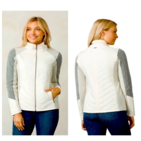 Prana Zinnia white and gray quilted wool sleeve water resistant zip up jacket si - Picture 1 of 10